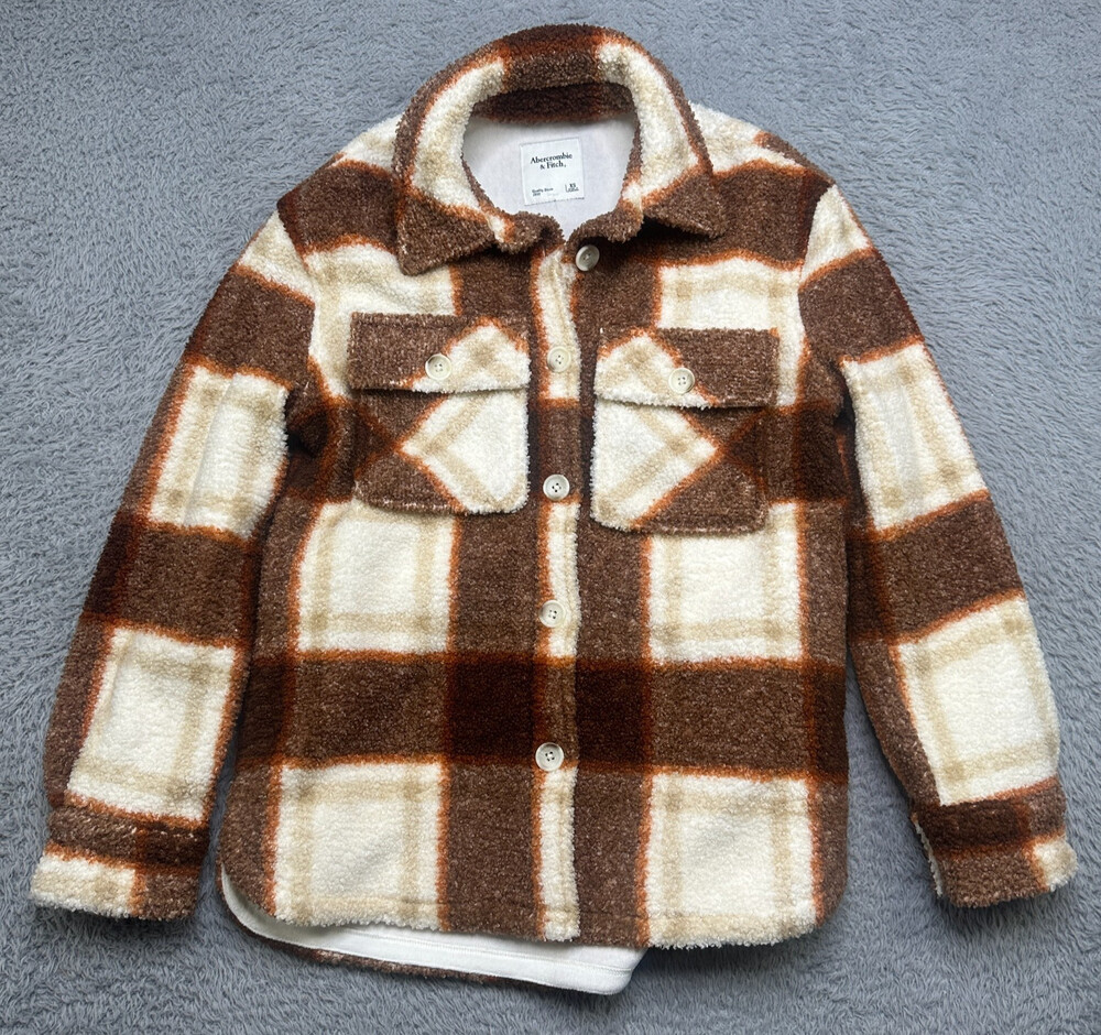 Abercrombie & Fitch Shaket Womens XS Sherpa Plaid Brown Lined Relaxed Fit Button
